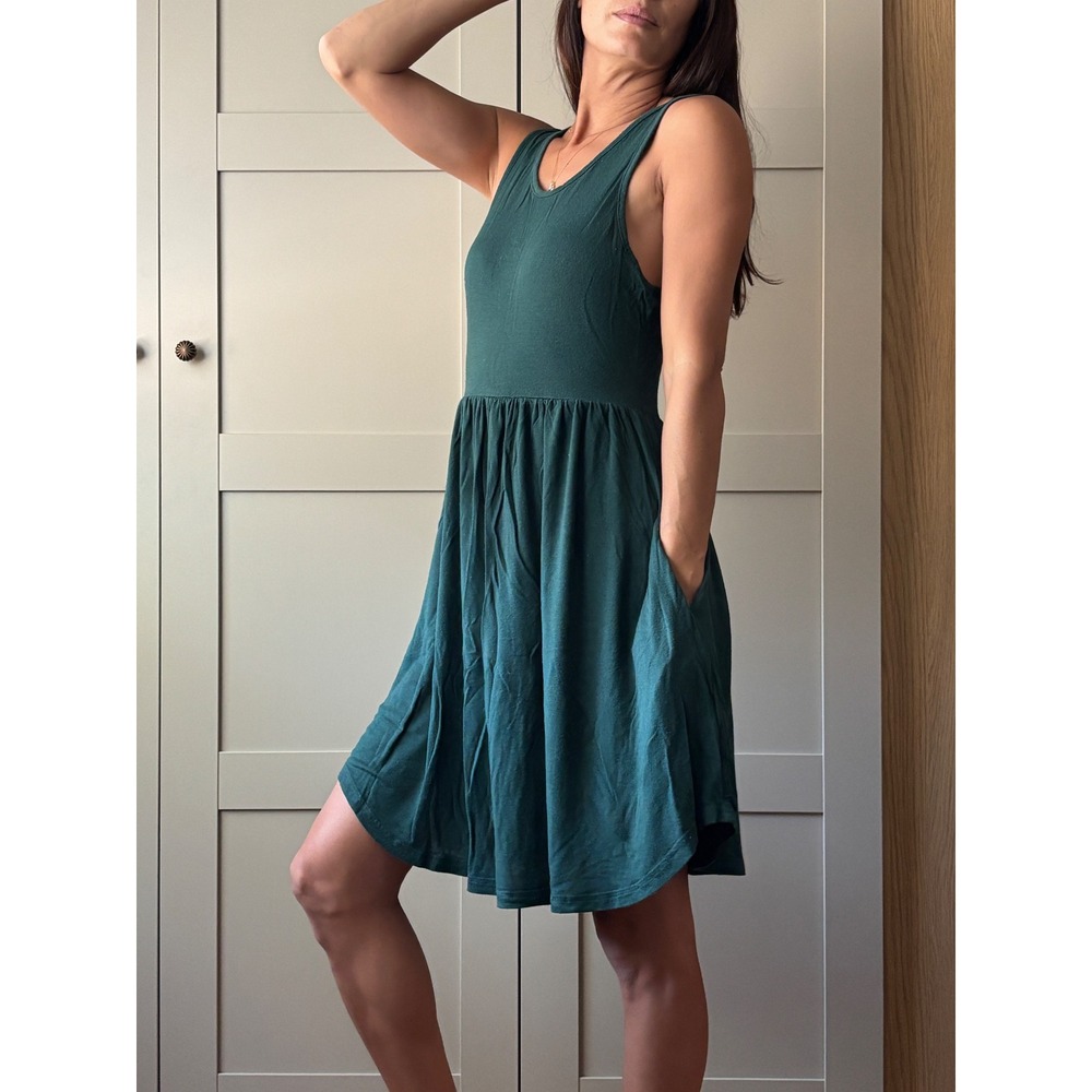 Longyuan Womens Sleeveless Empire Waist Tank Dress Emerald Green XS